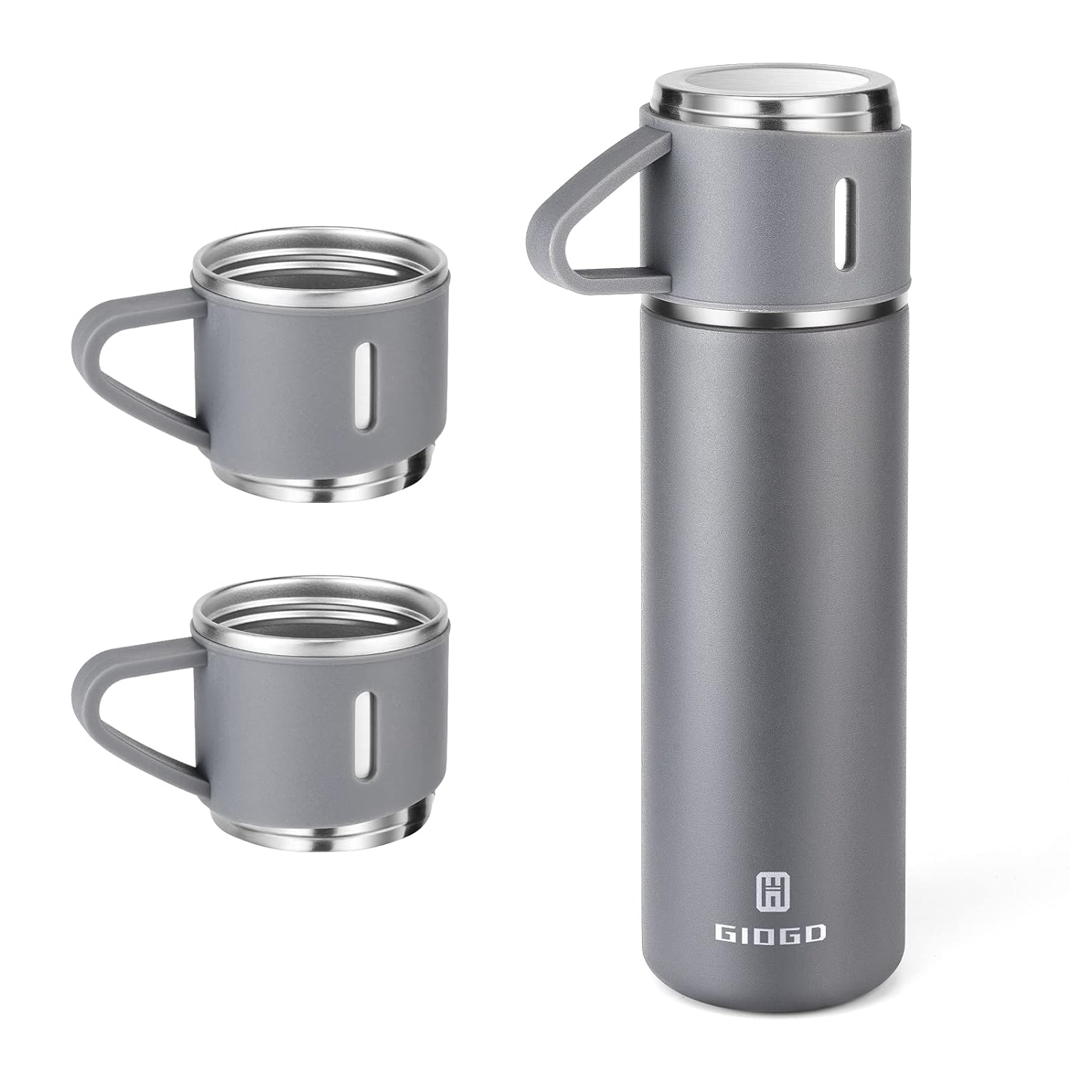 Stainless Steel Thermo 500Ml/169Oz Vacuum Insulated Bottle with Cup for Hot Drink & Cold Drink Water Flask (Gray, Set)