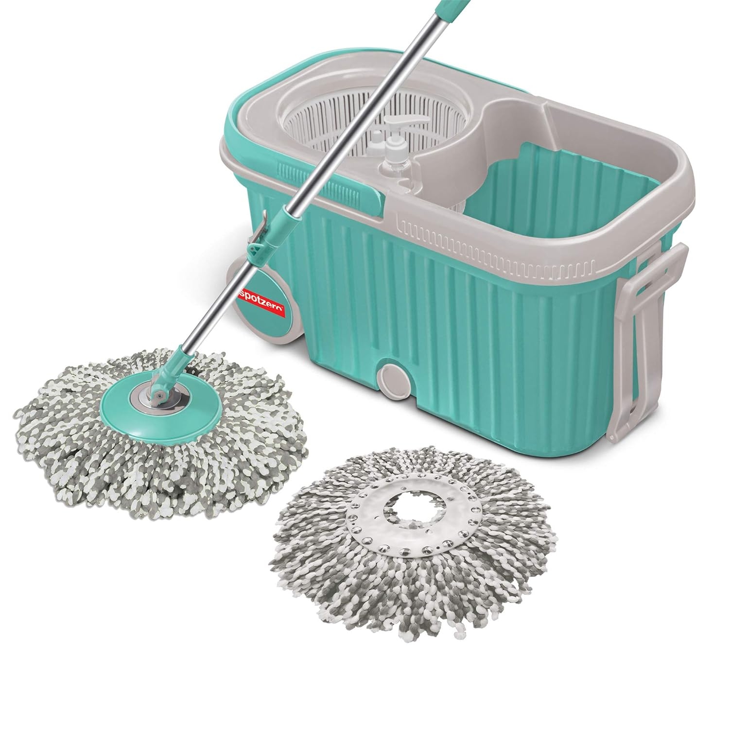 Spotzero by Milton Elite Spin Mop with Bigger Wheels & Plastic Auto Fold Handle for 360° Cleaning (Two Refills)