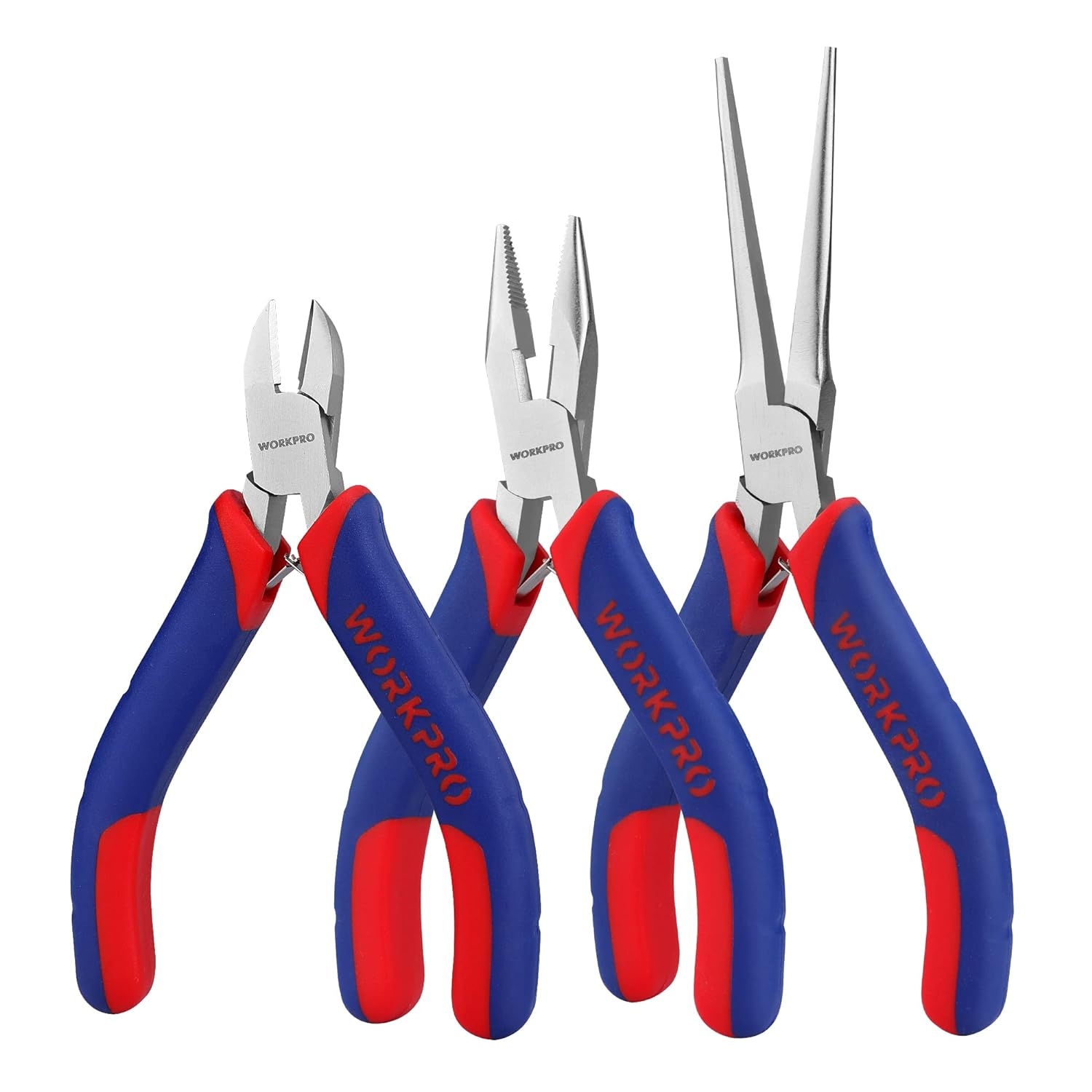 WORKPRO Mini Pliers Set, 3-Piece Small Pliers Tool Kit 4” Diagonal Plier, 6” Needle Nose Plier for Making Crafts