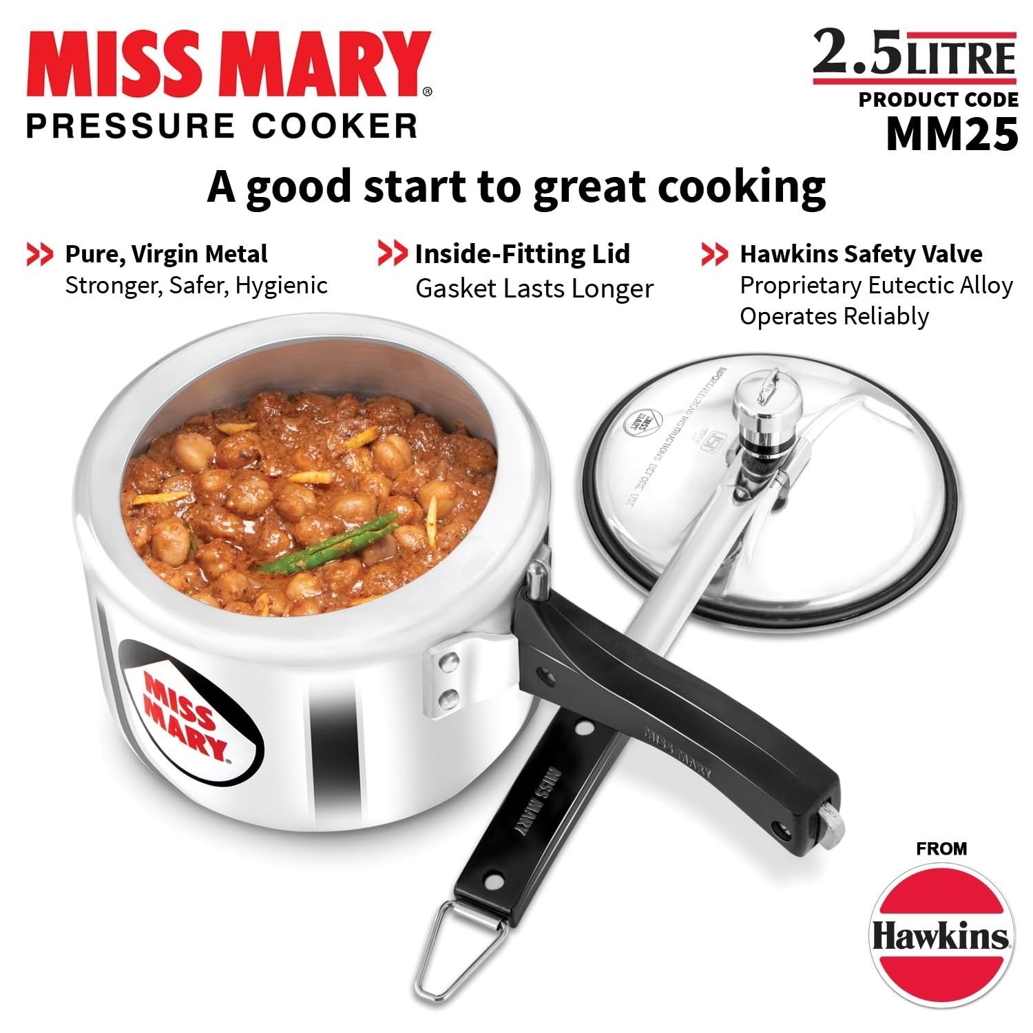 Hawkins 1.5 Litre Miss Mary Aluminium Pressure Cooker Small Inner MM15