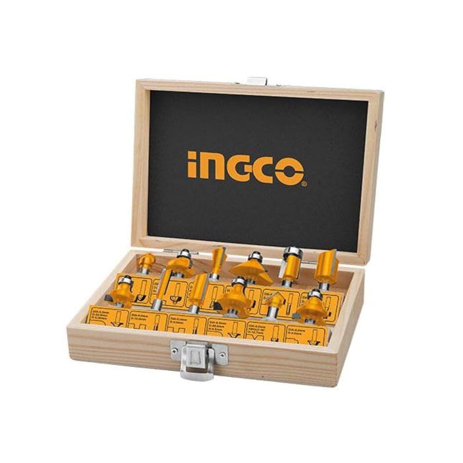 INGCO 12 Pcs 8mm Router Bits Set | Trimmer Bits | Wood Handle | Chrome Finish (AKRT1211) Router Accessories