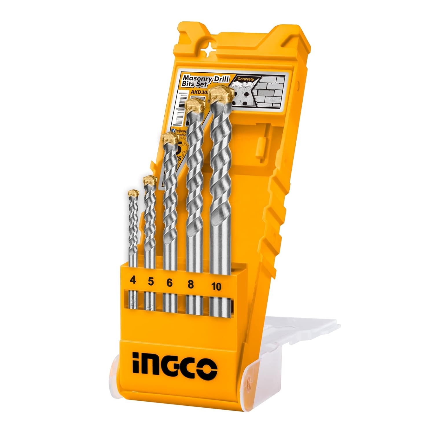 INGCO 5 Pcs Masonry Drill Bit Set | 4x75, 5x85, 6x100, 8x120, 10x120 Drill Bits Sizes