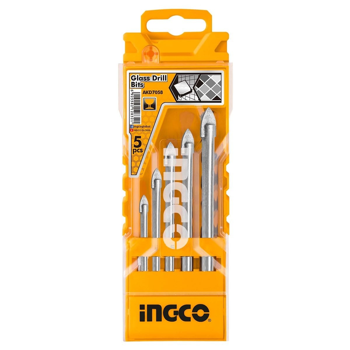 INGCO 5 Pcs Glass Drill Bits Set | Multipurpose use Bits for Glassware, Mirrors, Tiles (AKD7058)