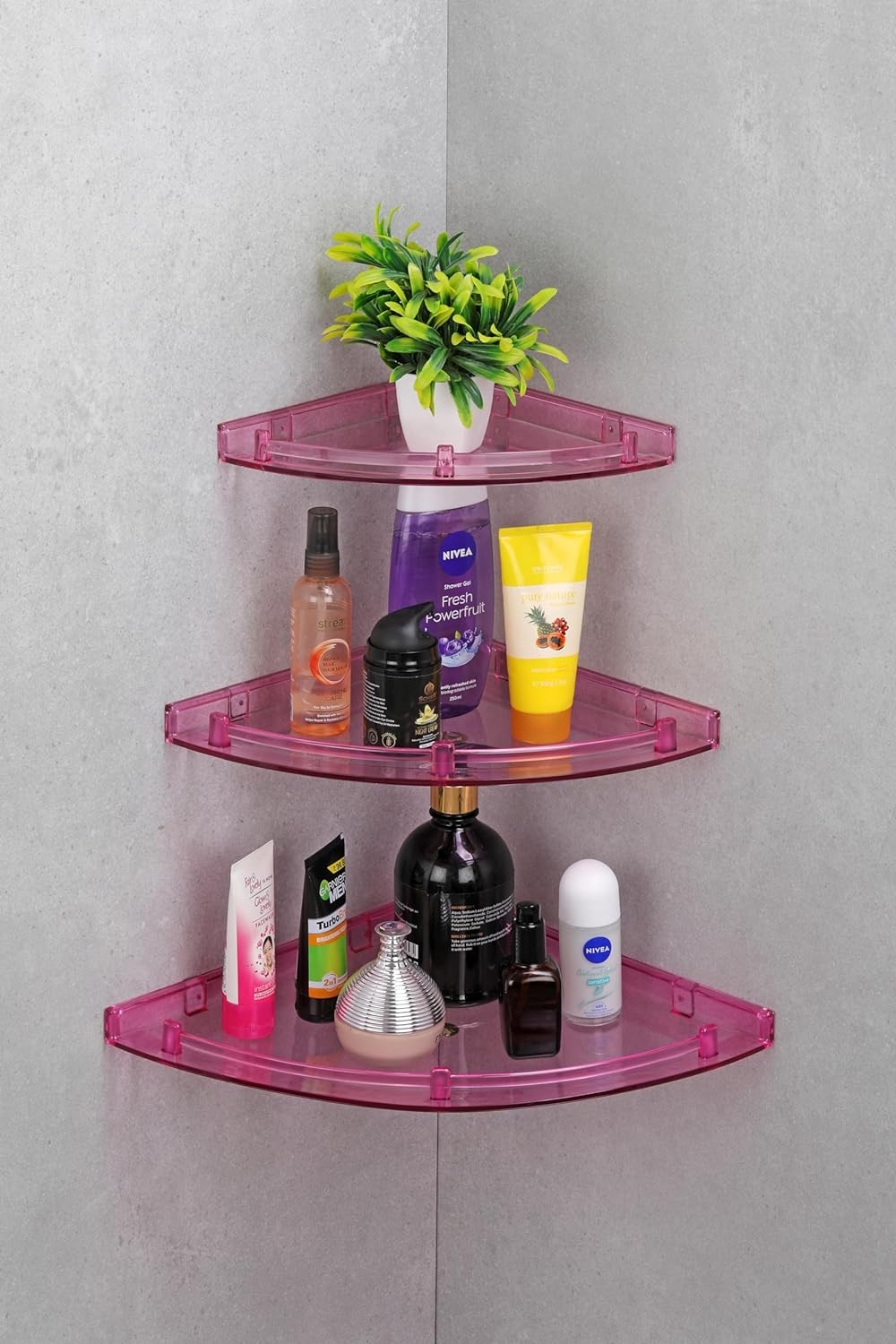Unbreakable Acrylic Bathroom Shelves, Corner Wall Shelf (Size 8, 10, 12) (3 Pcs) (Transparent)