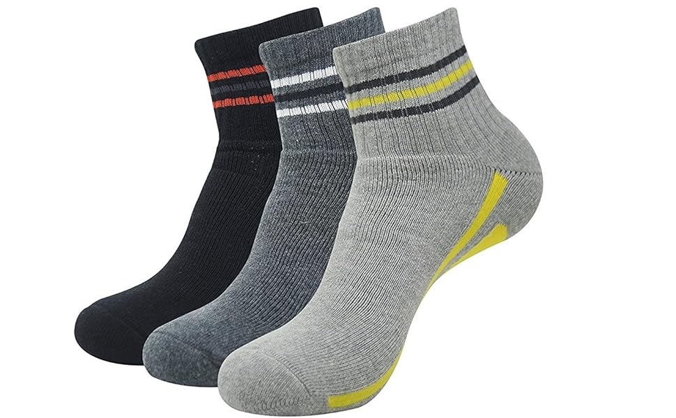 Mens Cushioned terry/towel High Ankle Sports/Gym Socks | Cotton & Spandex - 3 pcs (Free Size) (Multicolour)