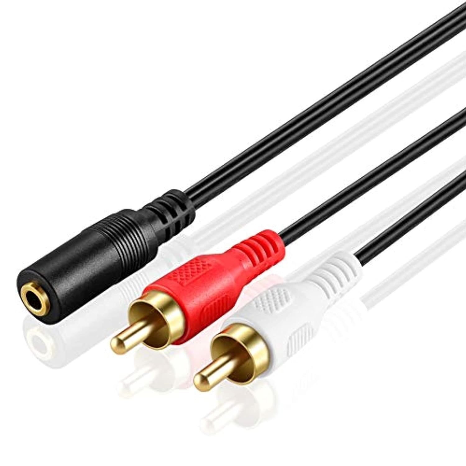 KEBILSHOP 3.5mm Female Stereo Jack to 2 RCA Male Plugs Cable 1.5 Meter/4.9 Ft for Personal Computer
