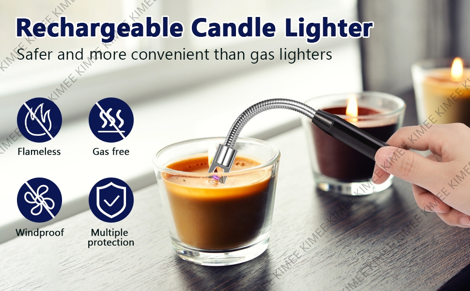 Windproof Flameless Electronic Lighters with LED Battery Display Long Flexible Neck for Candles, 