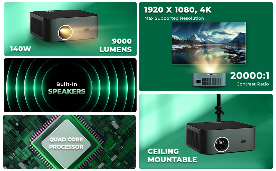 LLP-009, 5WX2 Speaker, 9000 Lumens, 50000Hrs Lifespam LED Projectors 