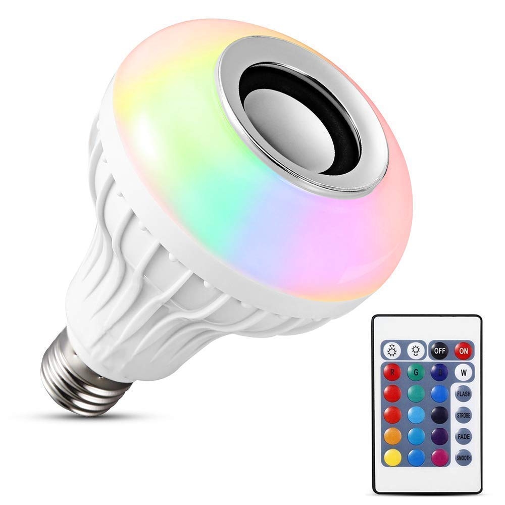 Smart RGB Change 12W B22 Bluetooth 3.0 Speaker Music LED Light Bulb | 24 Key Remote Controller for Home