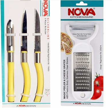 NOVA Kitchen Knife Set of 3 | Stainless Steel & NOVA CHEESE GRATER MAGIC PEELER (MULTICOLOR) Knife Sets