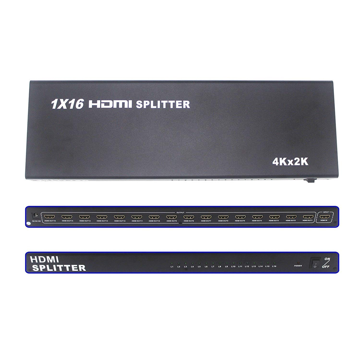 Microware 16 Port HDMI Splitter 1 In 16 Out Full HD 1080P 1.4V Splitter with Switcher Converter 3D, Digital Audio Format