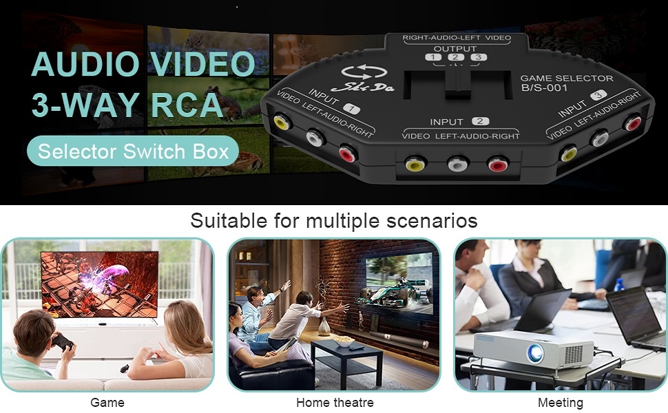 audio video 3 way rca switch selector box splitter av multi-box