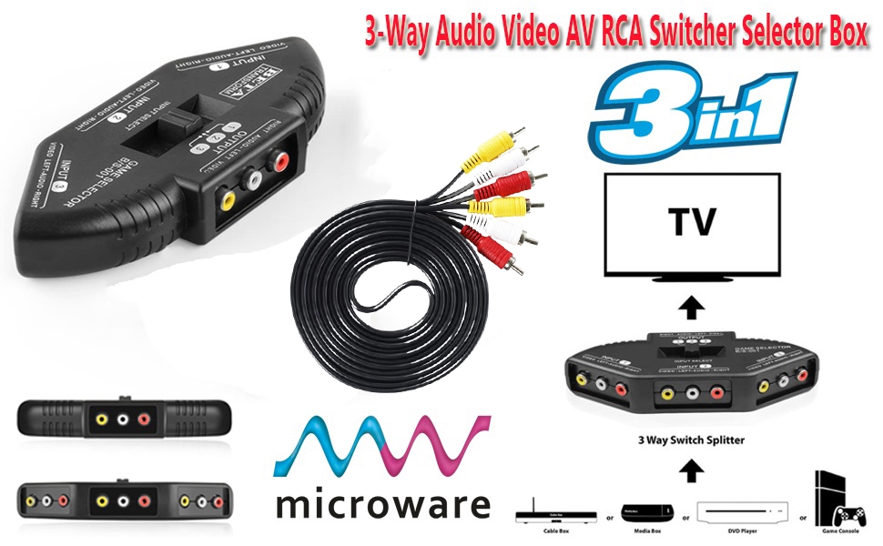 audio video 3 way rca switch selector box splitter av multi-box