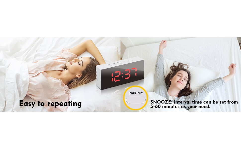 Digital LED Mirror Alarm Clock Smart Back Light Table White Color Mirror Alarm Clock 