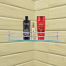 MOTIQO Premium Glass Corner Shelf for Bathroom/Kitchen/Storage Shelf, 9X9 INCH (Round-Transparent)