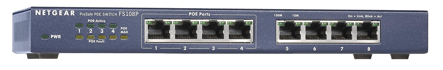 NETGEAR ProSAFE FS108P 8 Port 10/100Mbps Fast Ethernet Switch with 4 Port PoE 56W
