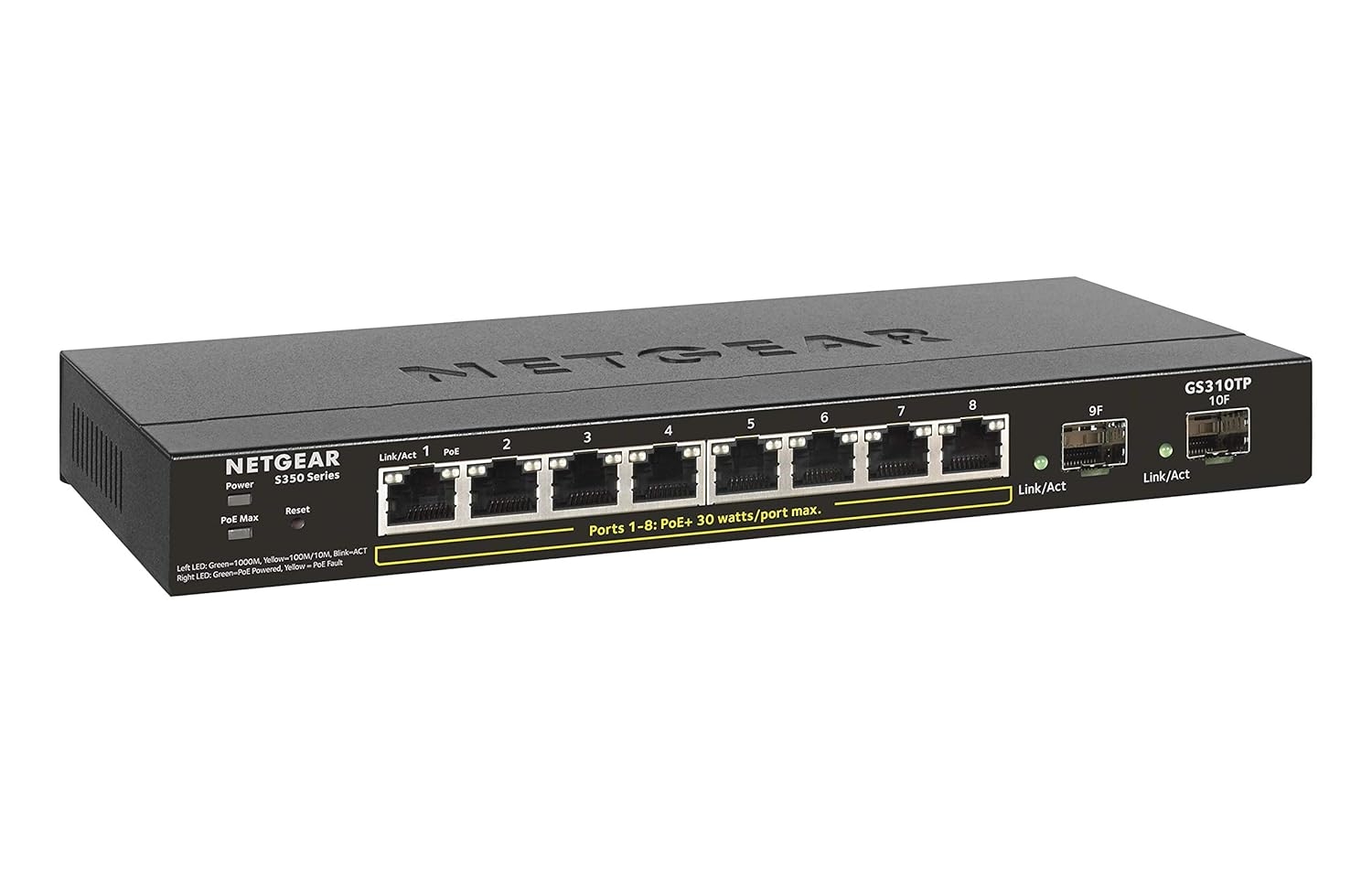 Netgear S350 GS308TP Ethernet Switch - 8 x Gigabit Ethernet Network, 2 x Gigabit Ethernet Expansion