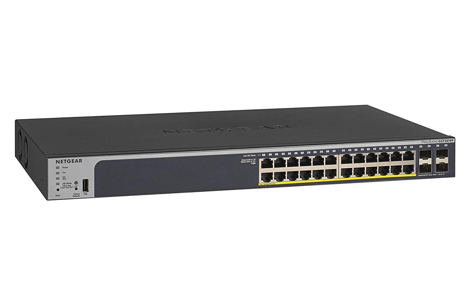 NETGEAR GS728TPP-100NAS 24-Port Gigabit Ethernet Smart Managed Pro Switch, PoE/PoE+, 439W, 4 SFP+, ProSAFE Lifetime Protection (GS728TPP)