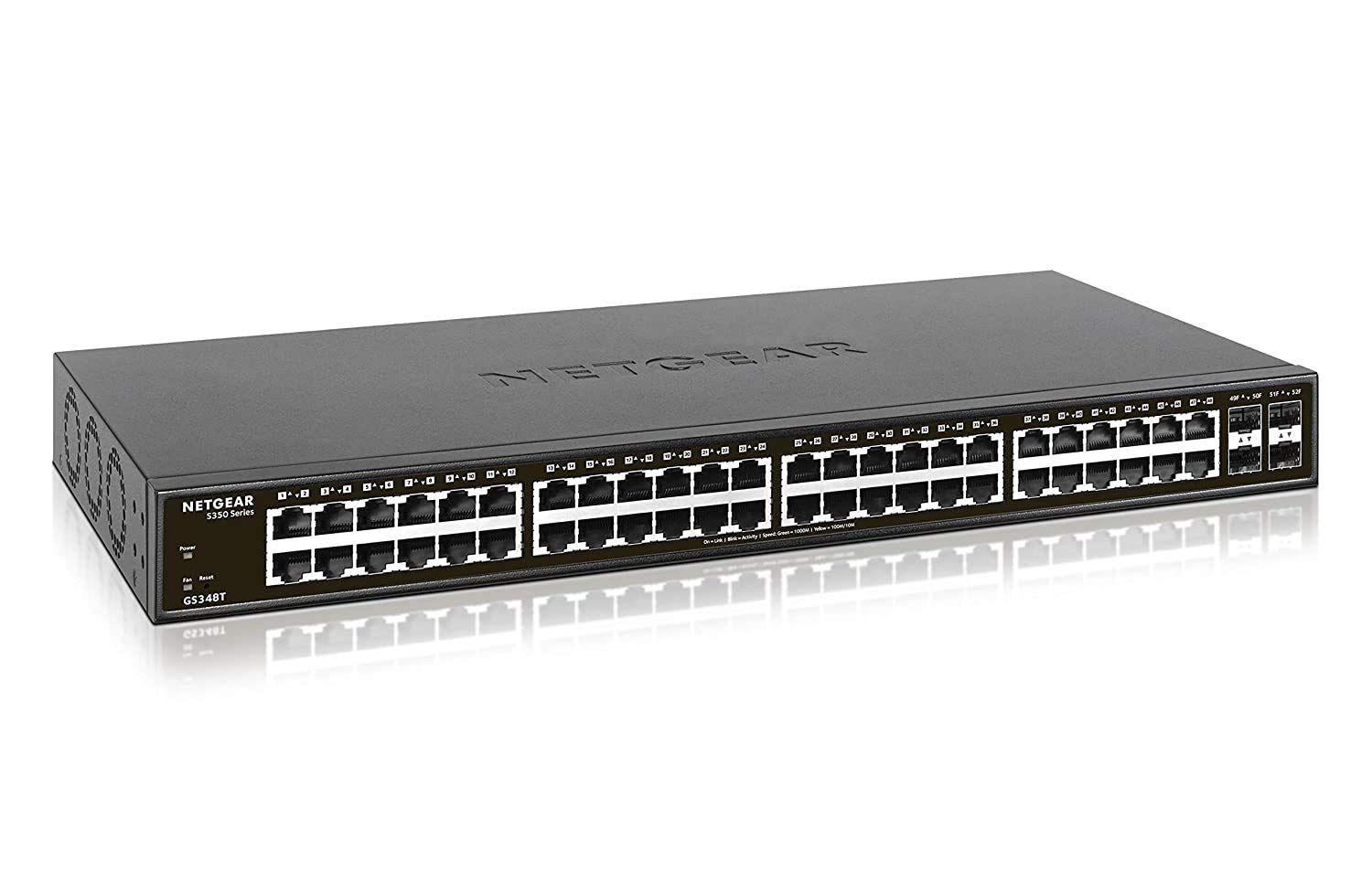 NETGEAR GS348T 48 Port Gigabit + 4 x 1G SFP Ethernet Smart Managed Pro Network Switch, Hub, Internet Splitter, Desktop/Rackmount, VLAN, IGMP,QoS, Black