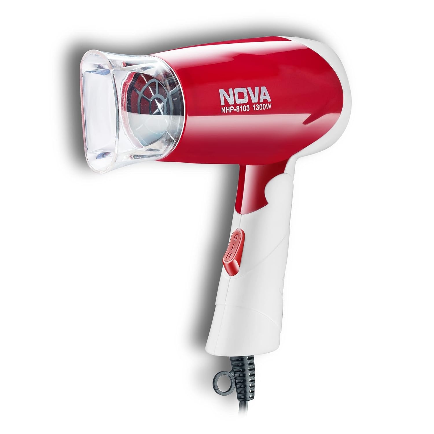 Nova NHP-8103 Hot Cold Foldable Hair Dryer | 1300 Watts | 2 Heat Settings | Foldable (White/Red) Hair Dryers