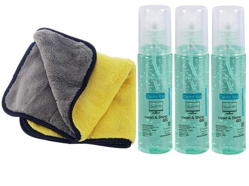 Cleaning Solution Kit 1 Microfibre Cloth 800GSM & Cleaning Spray GEL for Car & Motocycle, Glasses (3 pcs)