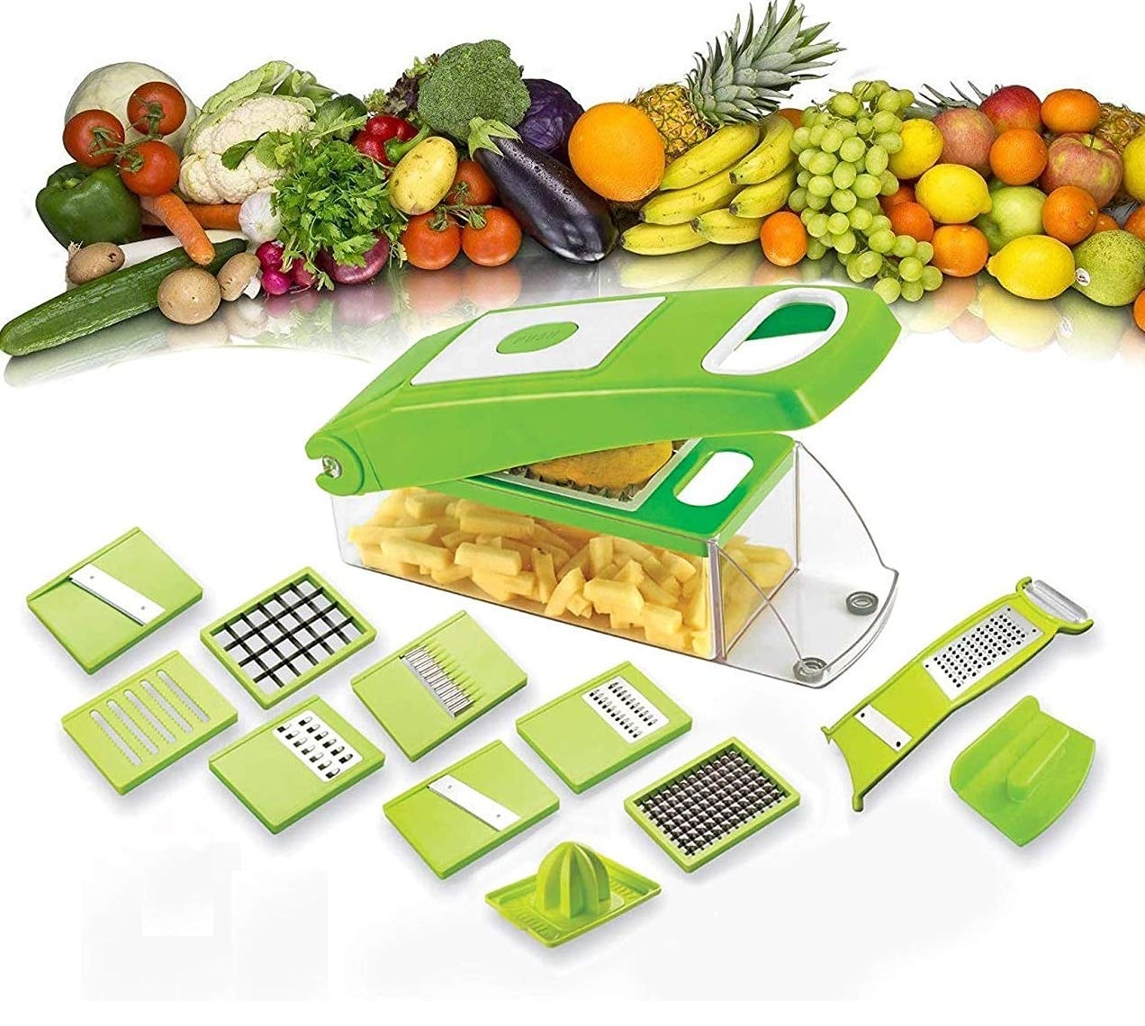 12 in 1 Multi-Purpose Vegetable & Fruit Chopper, Fruit Grater, Slicer Dicer, Chipper, Peeler | Hand Chopper, Cutter