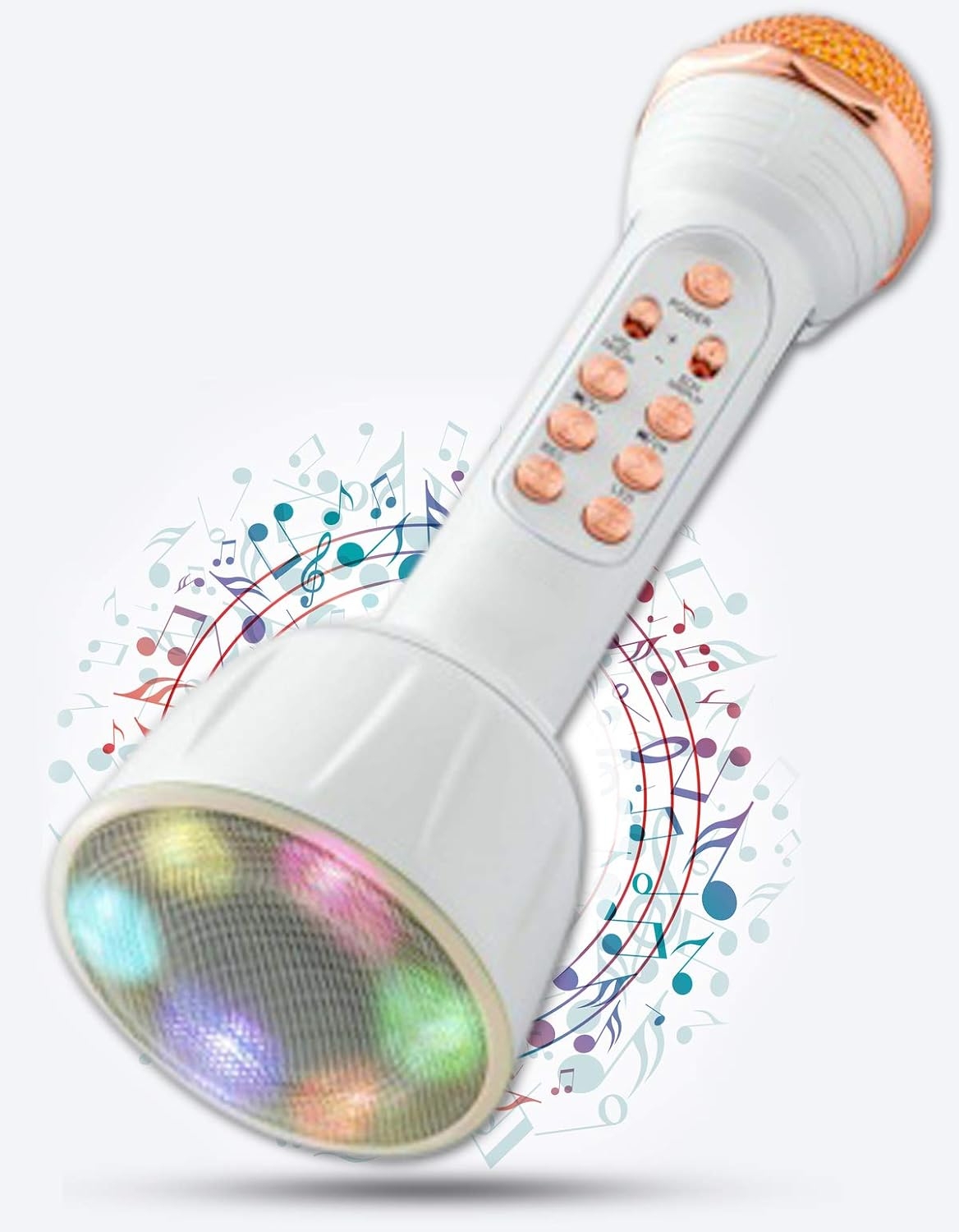 Pick Ur Needs Karaoke Mic with Led Light Wireless Bluetooth Microphone Connection Player Speaker 2-in1 with Recording + USB+FM (White) Wireless Microphones