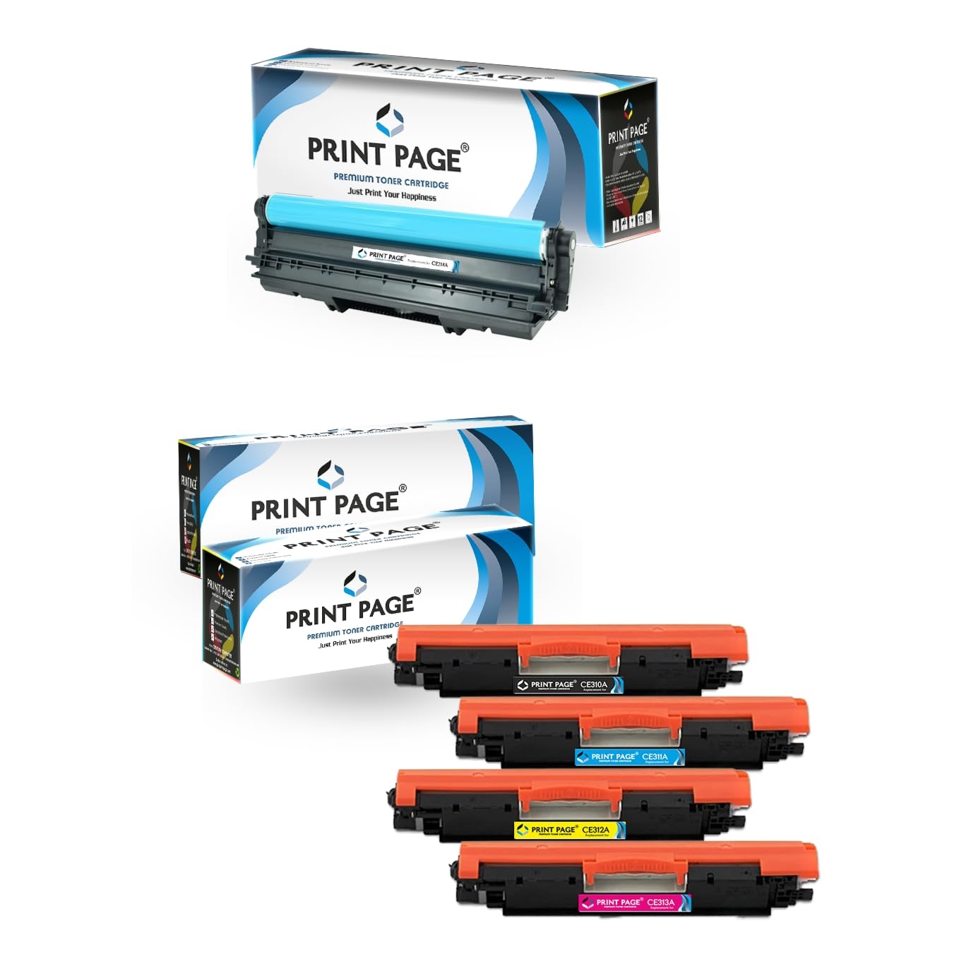 Print Page CE310A/11A/12A/13A Toner Cartridge + CE314A Imaging Drum Unit Combo Pack for HP 126A for HP Color Laserjet CP1025, CP1025NW, M175A, M175NW, M275MFP