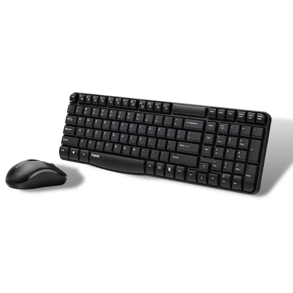 Rapoo X1800S Wireless Keyboard and Mouse, Anti-Fade & Spill-Resistant Keys - (Black)