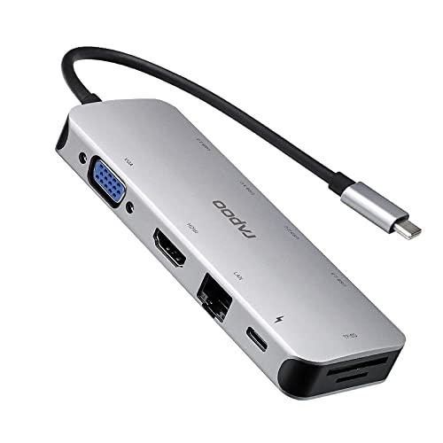 RAPOO XD200C USB C 10 in 1 Hub Adapter with PD protocal, 5 Gbps Transfer Speed, Ethernet Port, 4K HDMI, USB C, SD Card and 2 USB A 3.0 & 2.0 Data Ports