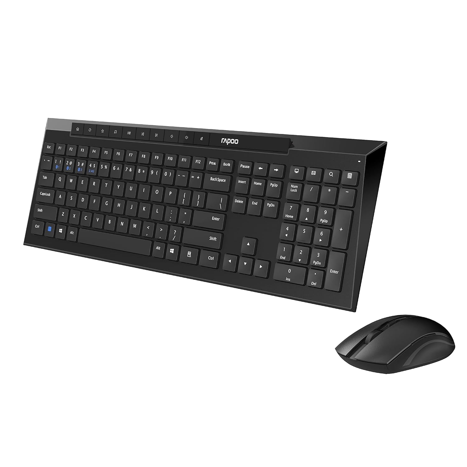 Rapoo 8210M Multi-Mode Keyboard & Mouse Bluetooth 3.0/4.0 Wireless 2.4 GHz 1300 DPI Combo-Black