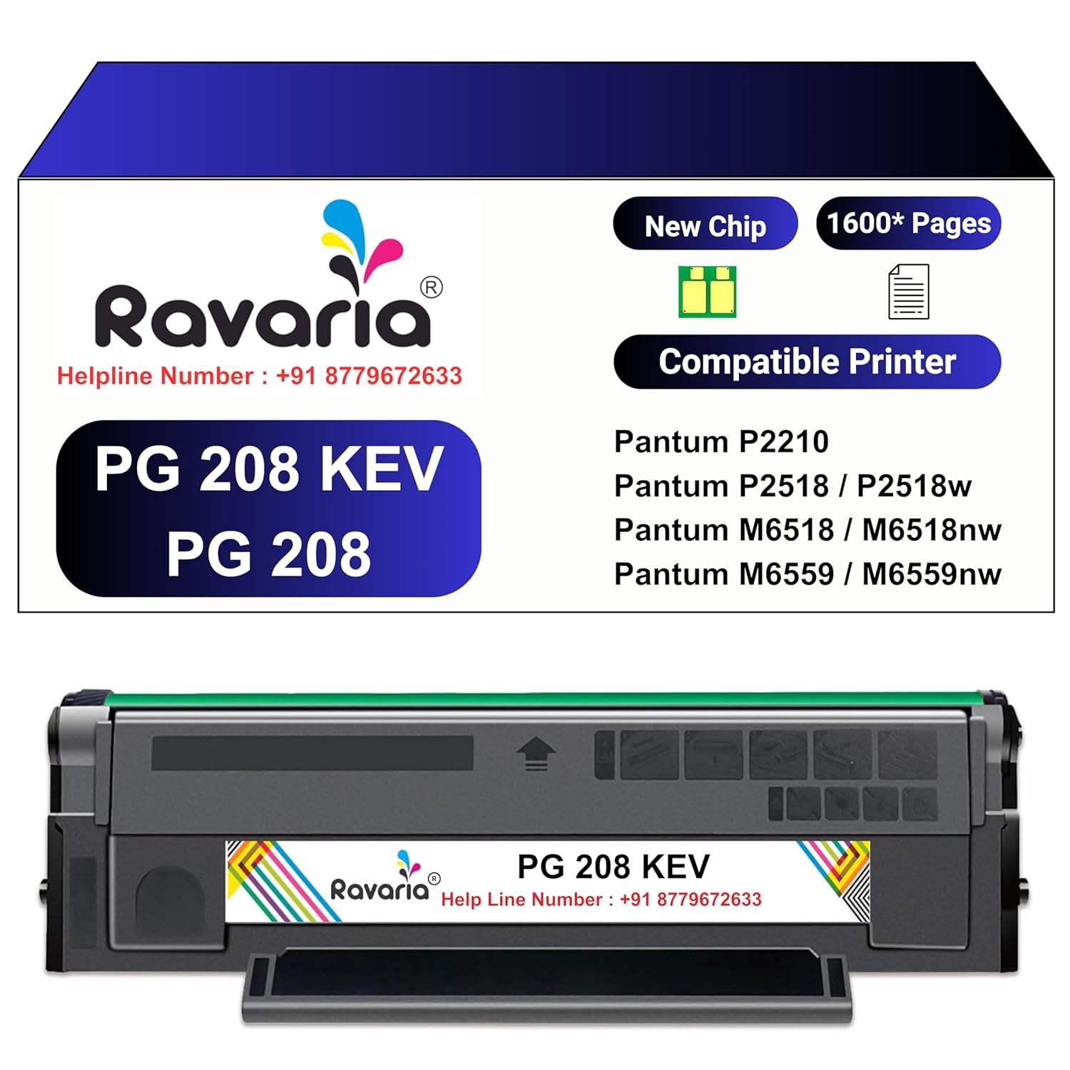 Ravaria Compatible Toner Cartridge for Pantum PG208K / 208k / 208kev Supported Pantum Printer P2210 P2518 P2518w M6518 M6518nw M6559 M6559nw (Ravaria PG 208 KEV Toner Cartridge Pack of 1)