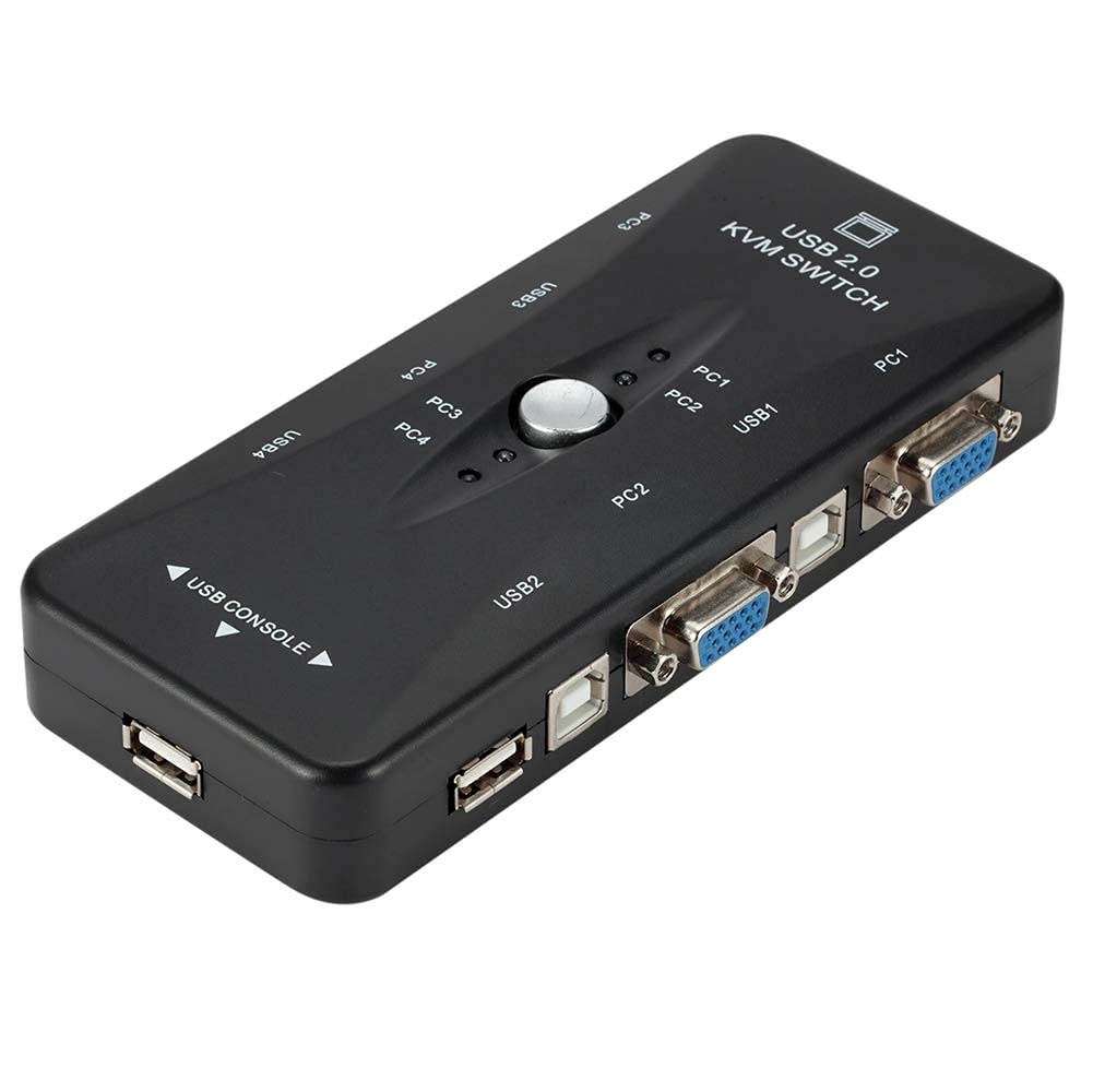 4 Port hub USB 2.0 KVM Switcher | VGA SVGA Switch Box Adapter Connector | 4 Computers Use 1 Monitor (RTT-SWT-0083)