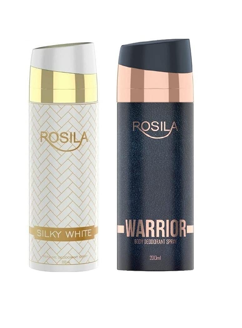 ROSILA Silky White & Warrior Unisex Body Deodorant Combo | 24x7 Dark Temptation Cool Hamilton Wild Spark - 200ml*2 Pcs