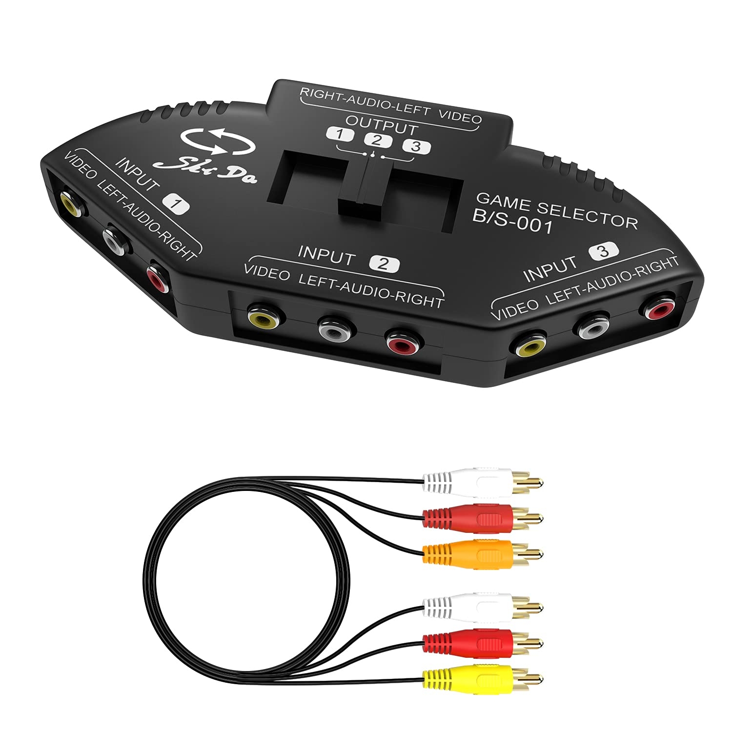 Audio/Video RCA Splitter 3-Input & 1-Output | RCA Switch Box with Cable for 3 RCA Signal to 1 Monitor