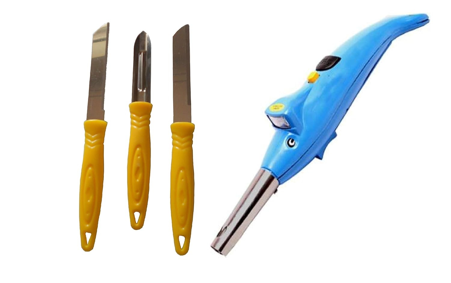 Plastic Stove Gas Lighter | Electric Dolphin Shaped | LED Torch | Knife, Sharp Wavy Edge Knives Set of 3 | Stainless Steel Peeler Gas Lighters