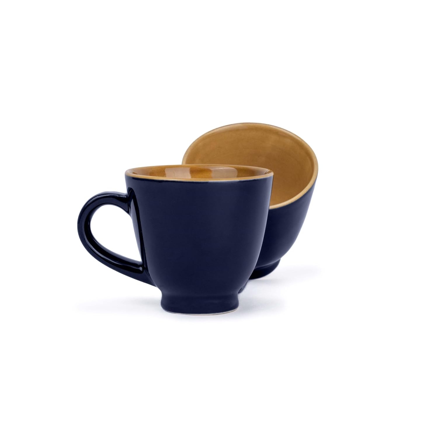 Ceramic Tea Cups 180ml | Glossy Finish | Premium Stoneware | Small Cups for Tea - 6 Pcs, Midnight Blue