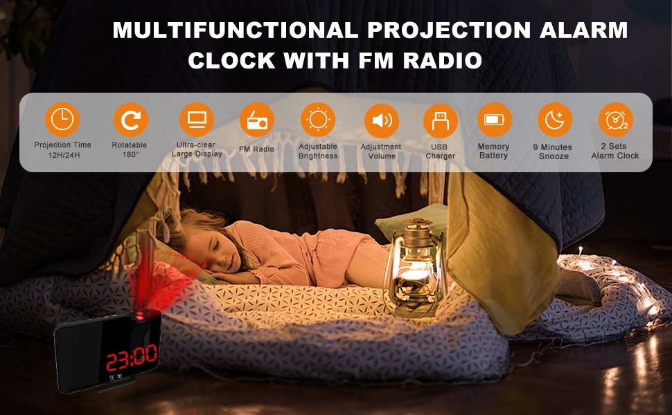 projector alarm clock with FM