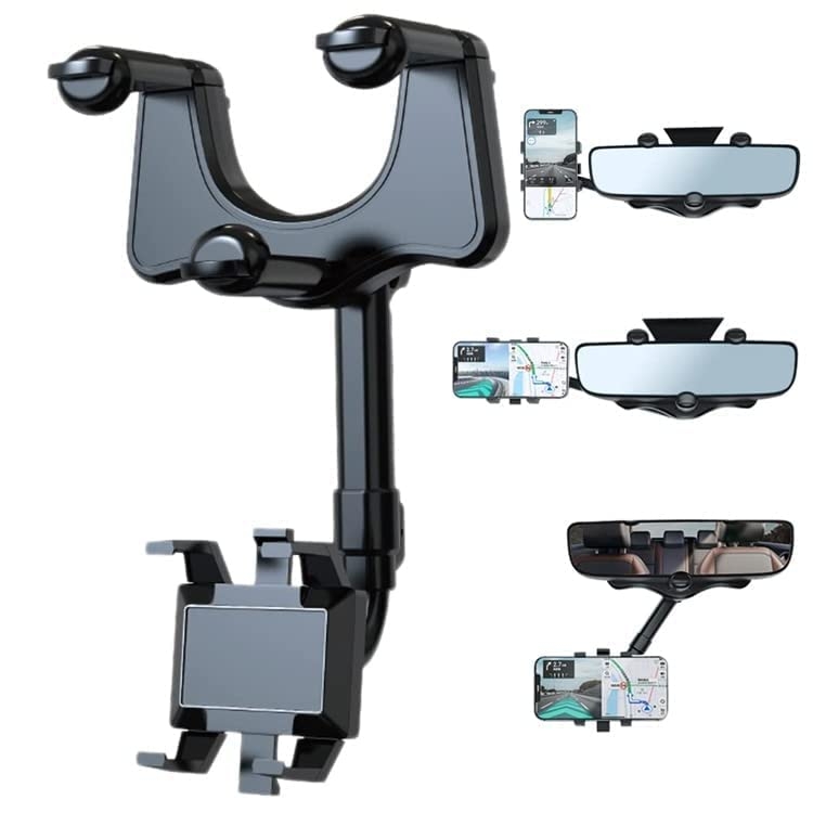 360° Rotatable & Retractable Car Phone Holder | Rearview Mirror | Anti-Vibration Pads Stand | Long Arm| Anti Shake stand