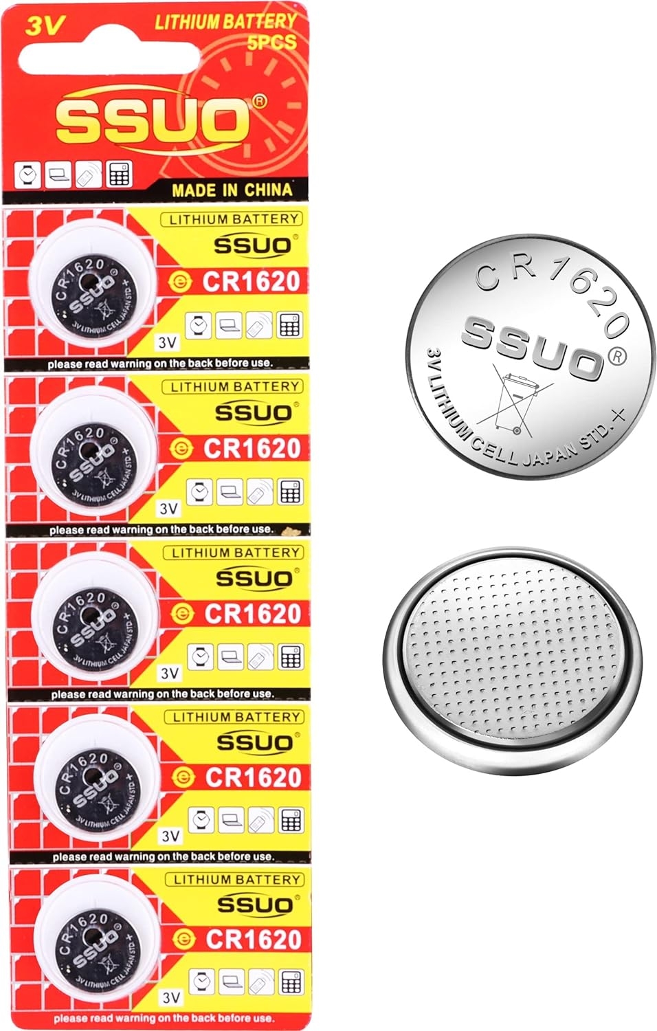 SSUO CR-1620 Lithium Coin Battery 3v - 5 pcs | Provide Long Lasting Power from keyless-Entry fobs to Toys