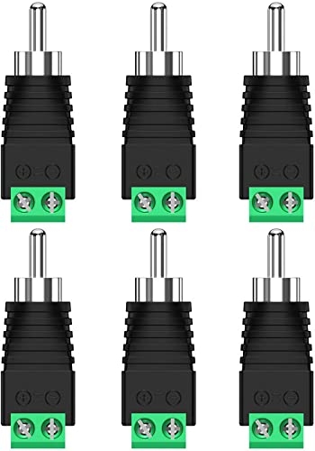 TECH-X RCA/AV Screw Terminal Connector for Speaker Wire, RCA Male Plug Solderless Audio/Video Adapter (6 pcs)