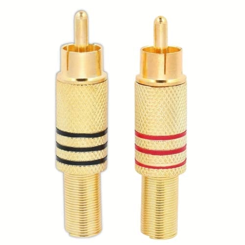 TECH-X RCA Speaker Plugs, gold plated RCA Male Solderless Coax Audio Video in-Line Jack Adapter (6 pcs)