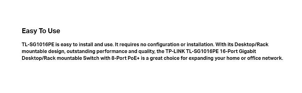 TP-Link TL-SG1016PE 16-Port 10/100/1000 Mbps Gigabit Easy Smart PoE + Switch Network HUB Power RJ45