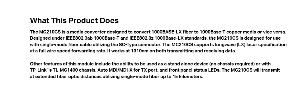 MC210CS 10/100/1000 Mbps Port TP-link Gigabit Single Mode Media Converter Network TPLink Base-LX T