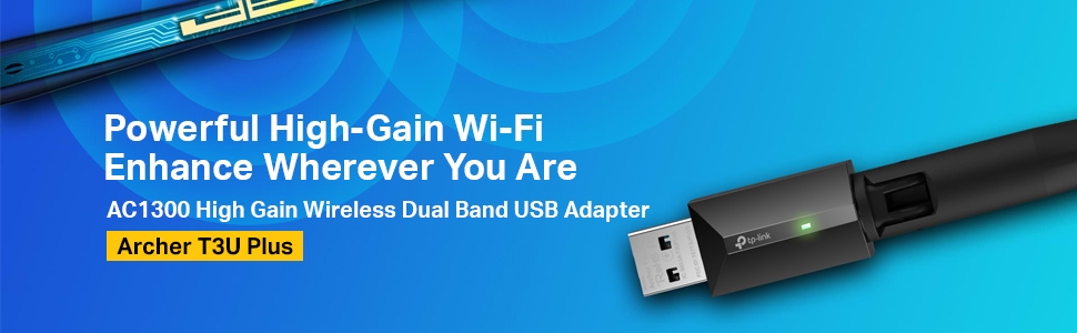 Archer T3U Plus 1300 Mbps High Gain USB 3.0 Dual Band Adapter TP-link Wi-Fi Speed MU-MIMO Wireless