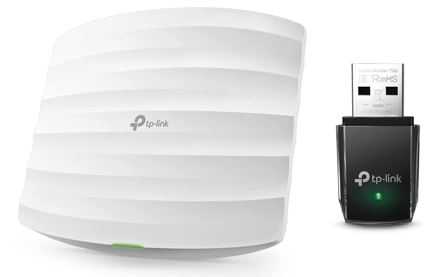 TP-Link 300Mbps Wireless N Ceiling Mount Access Point – Supports Passive PoE, Free PoE Injector & AC1300 USB WiFi Adapter (Archer T3U)-2.4G/5G Dual Band Mini Wireless Network Adapter for PC Desktop