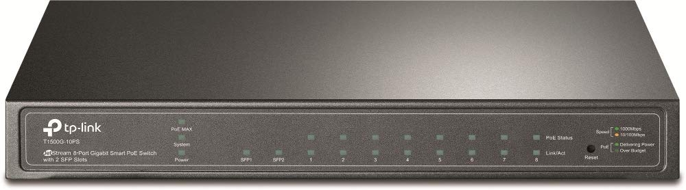 TP-Link Jetstream 8 Port Gigabit Poe Switch | Smart Managed | Poe Port + 2 SFP, 61W | 512 Vlan | 8K | L2/L3/L4 Qos | T1500G-10PS(TL-SG2210P)