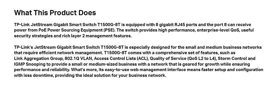 TP-link JetStream T1500G-8T TL-SG2008 8 Ports Gigabit Smart Switch Network L2 L3 L4 QoS Hub