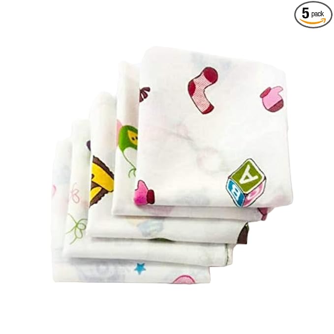 Linen Super Soft 100% Cotton Malmal Face Towels 5 Pcs | Reusable Hygiene Napkin for Babies, Kids - 40x40cm