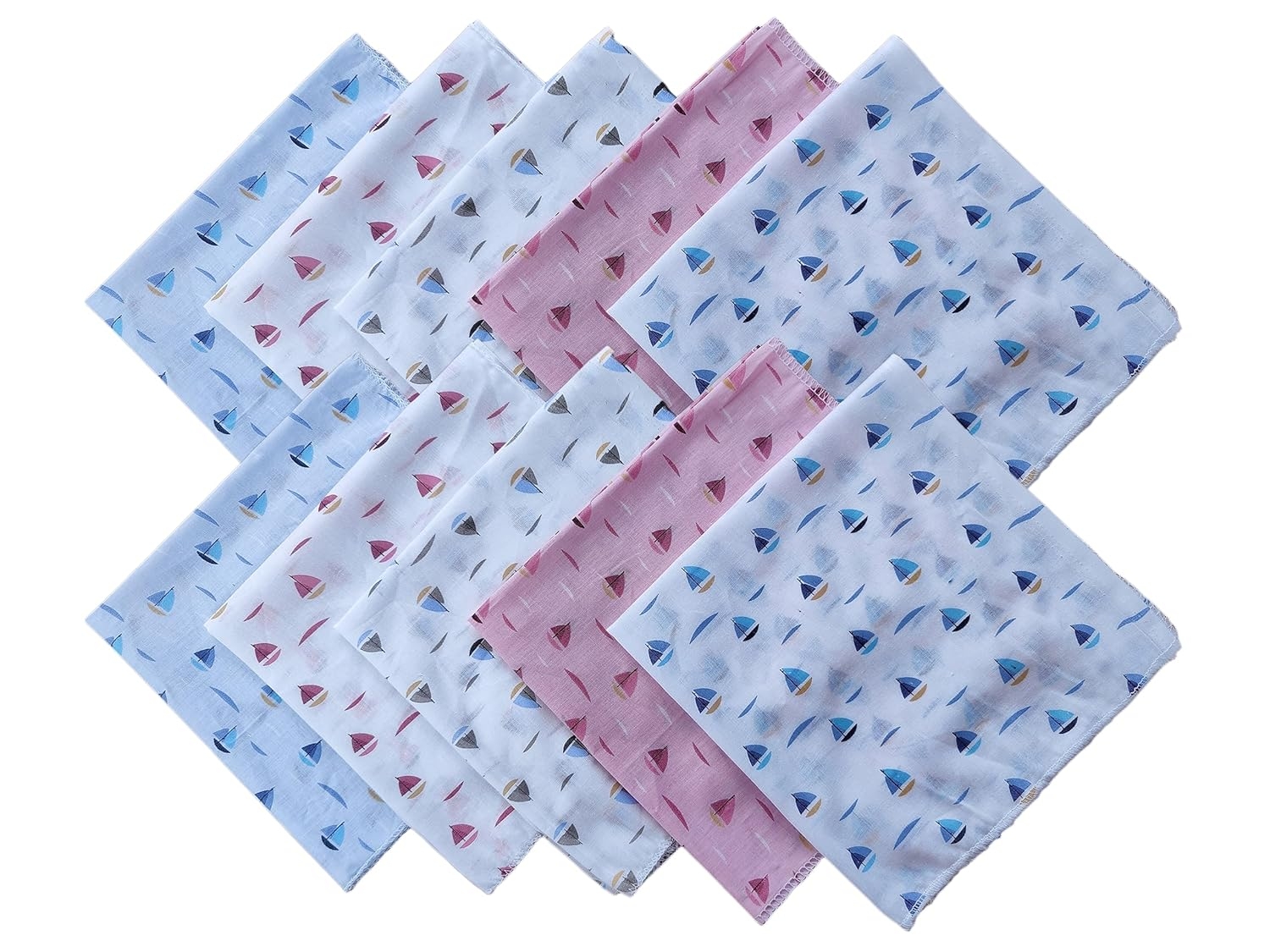 Linen Super Soft Thin Malmal 100% Cotton Hankies | 10 Reusable Hygiene Napkin Cloth for New Babies, Children - 40 x 40 cm